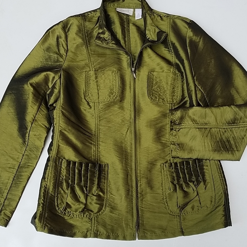 Chicos silk like jacket 0 long sleeves emerald